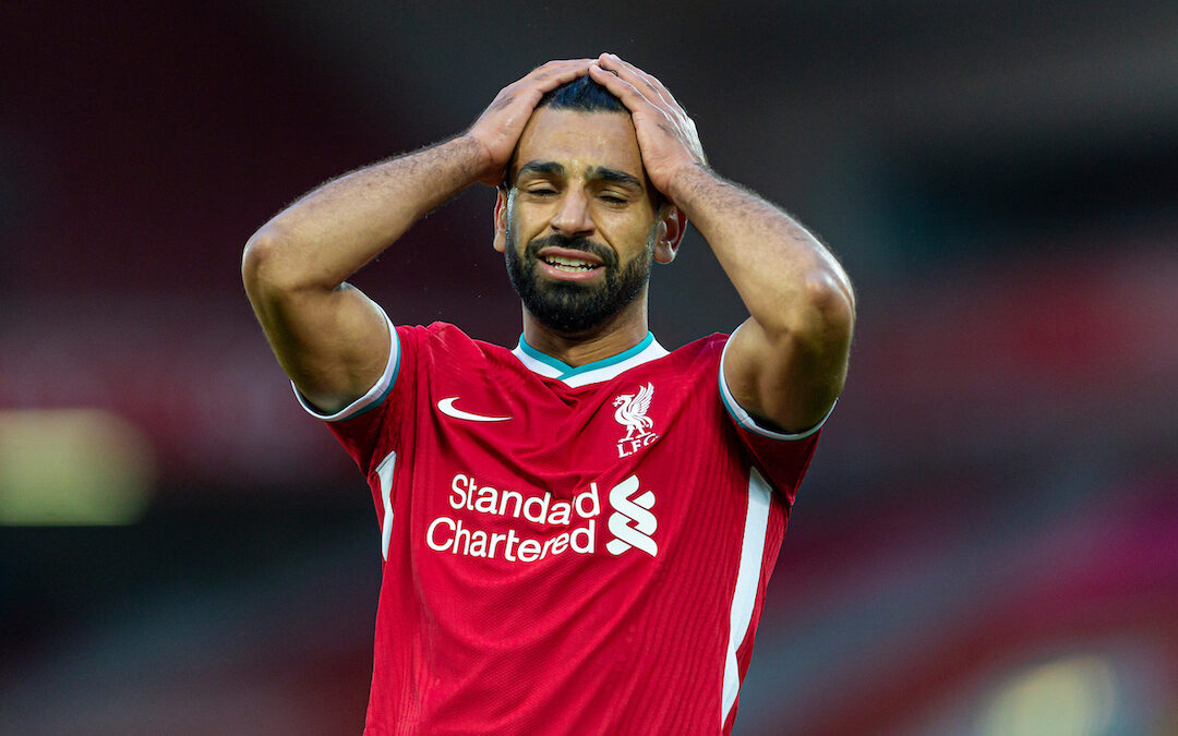 Liverpool’s Mohamed Salah looks dejected