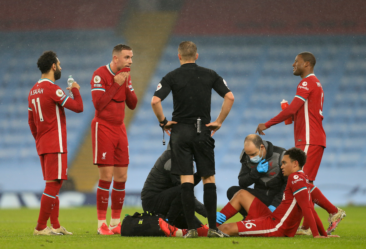Liverpool's Trent Alexander Arnold had to leave the pitch with a suspected calf injury vs Man City Liverpool Trent Alexander Arnold Injury