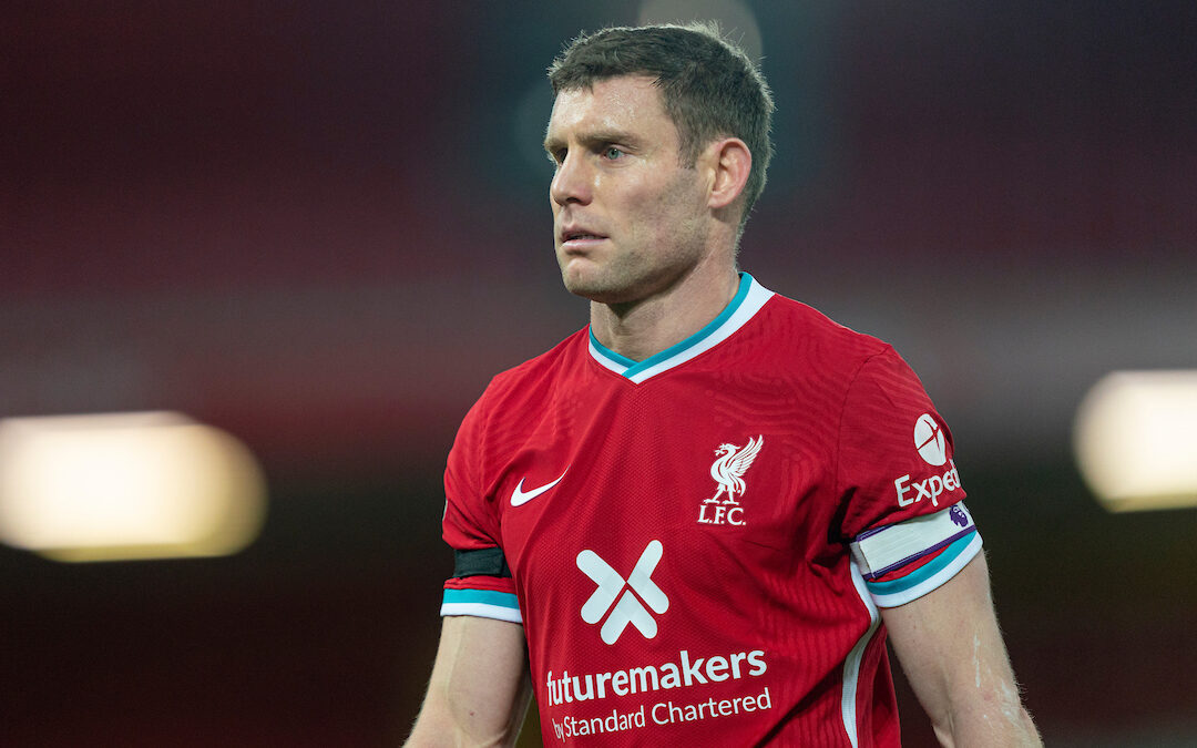 Liverpool’s vice captain James Milner during the FA Premier League match between Liverpool FC and Leicester City FC at Anfield