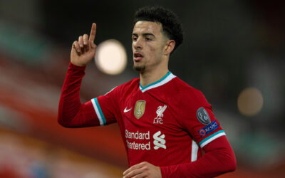 Liverpool's Curtis Jones during the UEFA Champions League Group D match between Liverpool FC and Atalanta BC at Anfield