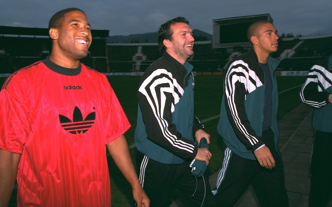 Liverpool's captain John Barnes, Neil Ruddock and Stan Collymore
