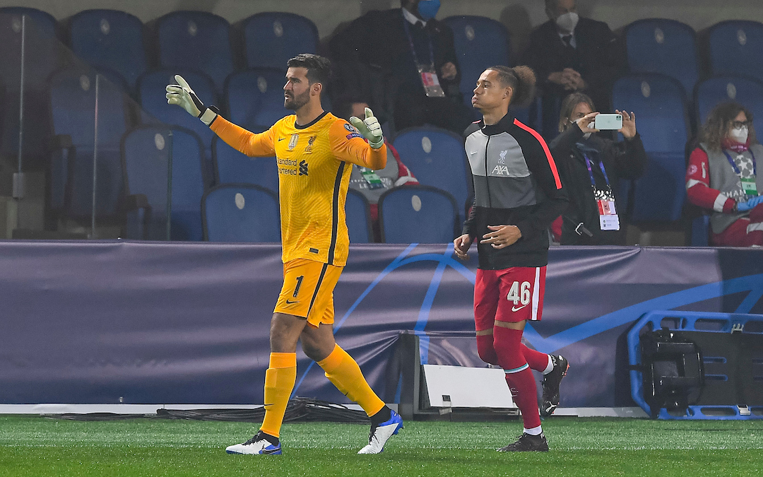 Liverpool's goalkeeper Alisson Becker and young defender Rhys Williams