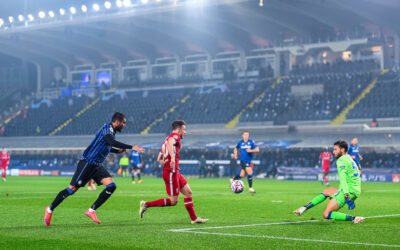 Liverpool's Diogo Jota scores the first goal during the UEFA Champions League Group D match between Atalanta BC and Liverpool FC at the Stadio di Bergamo