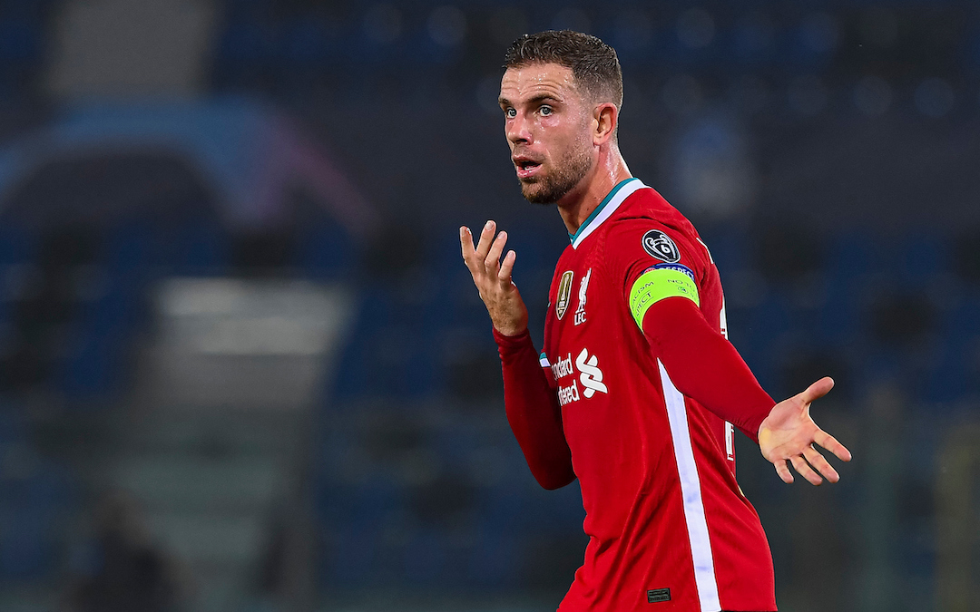 Liverpool's captain Jordan Henderson during the UEFA Champions League Group D match between Atalanta BC and Liverpool FC at the Stadio di Bergamo.