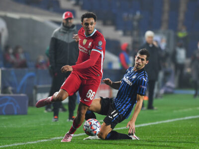 Liverpool Trent Alexander-Arnold gets past Atalanta's Remo Freuler