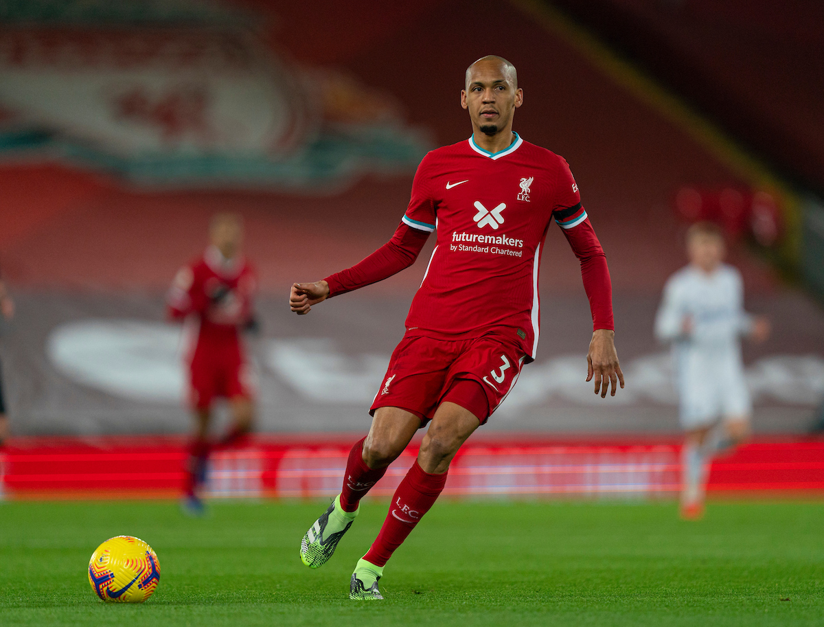 Liverpool’s Fabinho during the FA Premier League match between Liverpool FC and Leicester City FC at Anfield