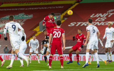Liverpool’s Roberto Firmino scores the third goal during the FA Premier League match between Liverpool FC and Leicester City FC at Anfield