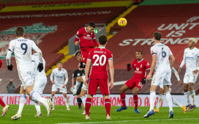 Liverpool’s Roberto Firmino scores the third goal during the FA Premier League match between Liverpool FC and Leicester City FC at Anfield