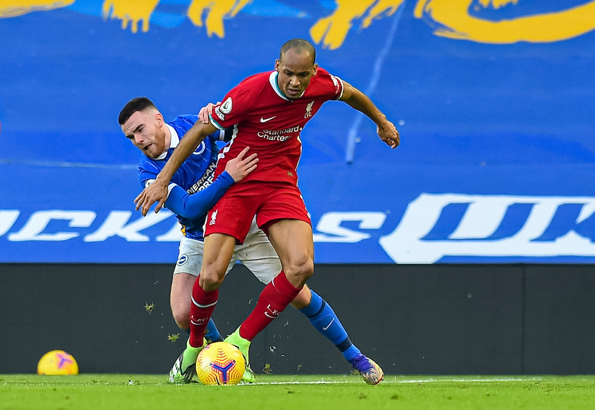 Liverpool's Fabio Henrique Tavares 'Fabinho' during the FA Premier League match between Brighton & Hove Albion FC and Liverpool FC at the AMEX Stadium