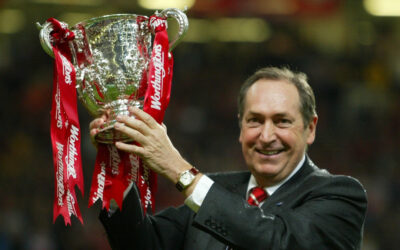 Liverpool's manager Gerard Houllier celebrates winning the League Cup