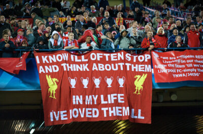 Liverpool supporters and a Beatles inspired banner