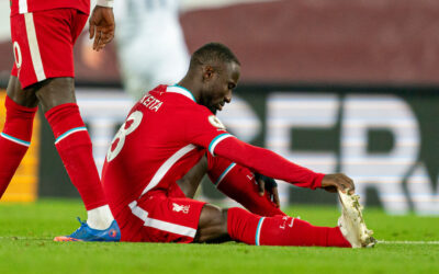 Liverpool’s Naby Keita goes down with an injury