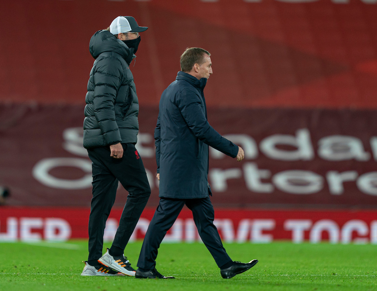Leicester City's manager Brendan Rodgers and Liverpool’s manager Jürgen Klopp