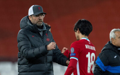 Liverpool's manager Jürgen Klopp with Takumi Minamino
