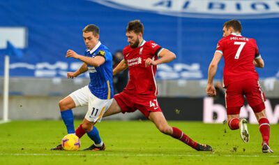 Liverpool FC's Nathaniel Phillips during the FA Premier League match with Brighton & Hove Albion FC