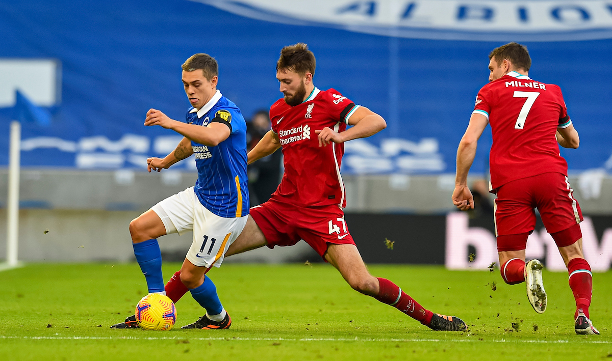 Liverpool FC's Nathaniel Phillips during the FA Premier League match with Brighton & Hove Albion FC