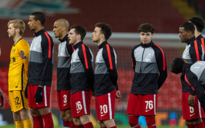 Liverpool line up before the UEFA Champions League Group D match against AFC Ajax at Anfield