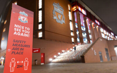 Signage as Liverpool prepares to welcome 2,000 spectators back into Anfield