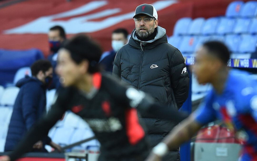 Liverpool's manager Jürgen Klopp during the FA Premier League match between Crystal Palace FC and Liverpool FC at Selhurst Park