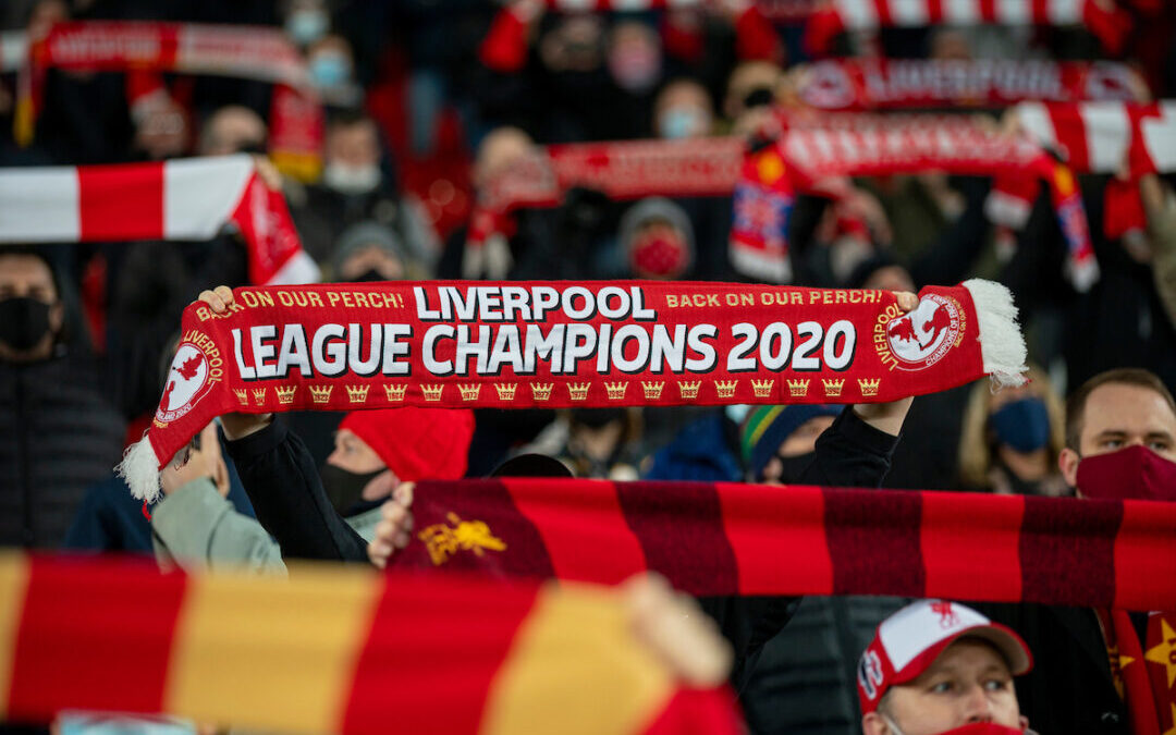 Liverpool supporters sing "You'll Never Walk Alone" before the FA Premier League match between Liverpool FC and Wolverhampton Wanderers FC at Anfield