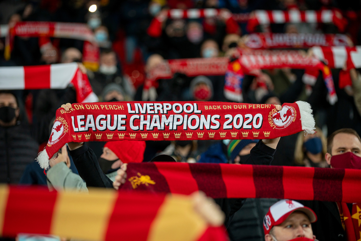 Liverpool supporters sing "You'll Never Walk Alone" before the FA Premier League match between Liverpool FC and Wolverhampton Wanderers FC at Anfield