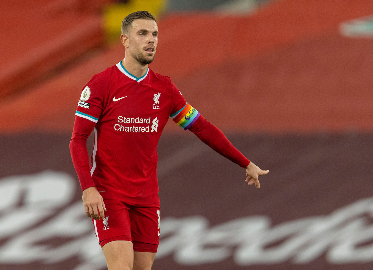Liverpool's captain Jordan Henderson during the FA Premier League match between Liverpool FC and Wolverhampton Wanderers FC at Anfield