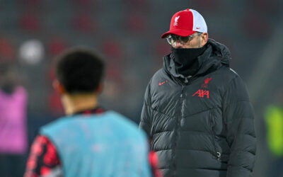 Liverpool's manager Jürgen Klopp during the pre-match warm-up before the UEFA Champions League Group D match between FC Midtjylland and Liverpool FC