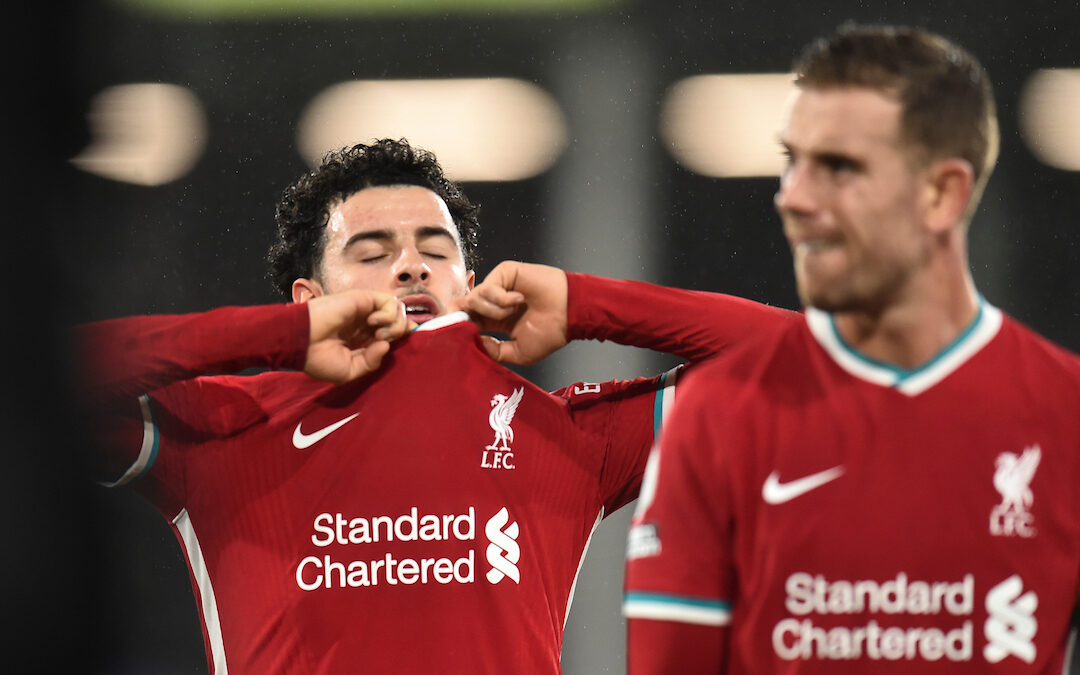 Liverpool's Curtis Jones looks dejected after the FA Premier League match against Fulham FC