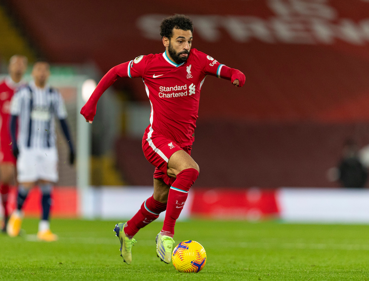 Liverpool's Mohamed Salah during the FA Premier League match between Liverpool FC and West Bromwich Albion FC at Anfield