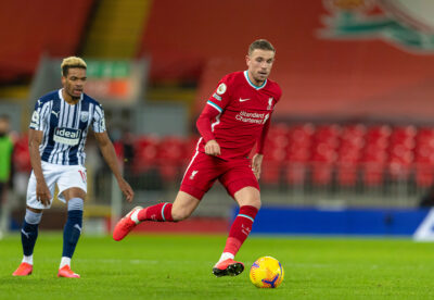 Liverpool's captain Jordan Henderson during the FA Premier League match between Liverpool FC and West Bromwich Albion FC at Anfield