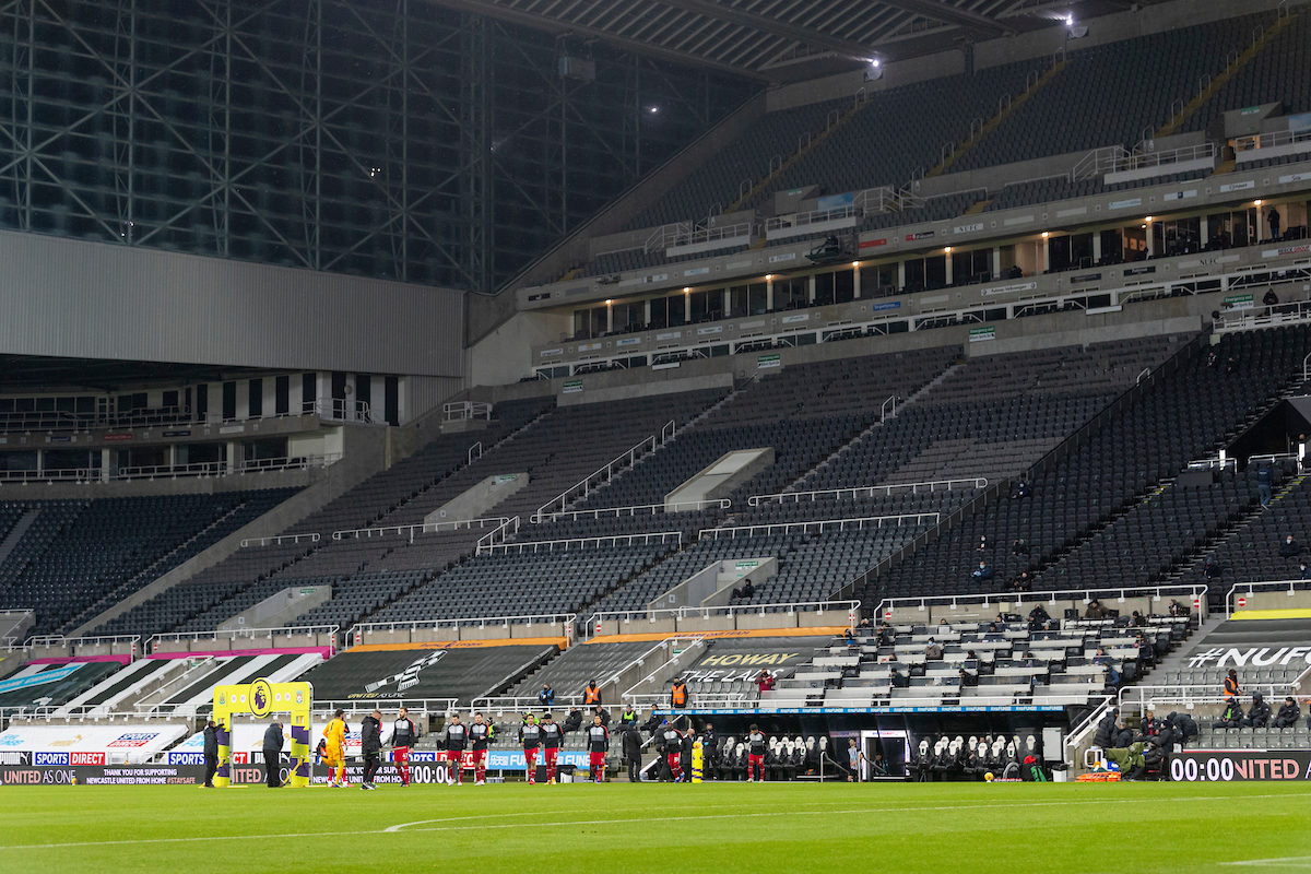 Liverpool players walk out before the FA Premier League match between Newcastle United FC and Liverpool FC at St James' Park