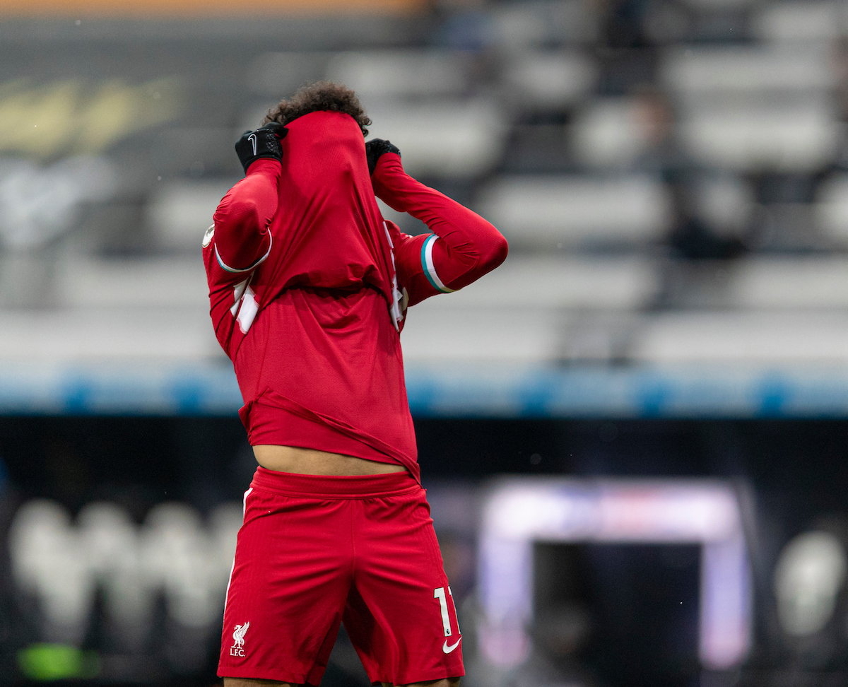 Liverpool’s Mohamed Salah looks dejected after missing a chance during the FA Premier League match between Newcastle United FC and Liverpool FC at St James' Park