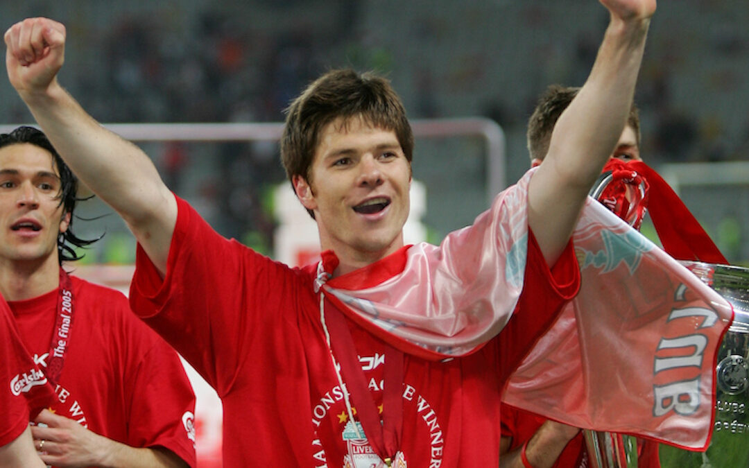 Liverpool's Xabi Alonso celebrates winning European Cup after beating AC Milan on penalties during the UEFA Champions League Final at the Ataturk Olympic Stadium, Istanbul