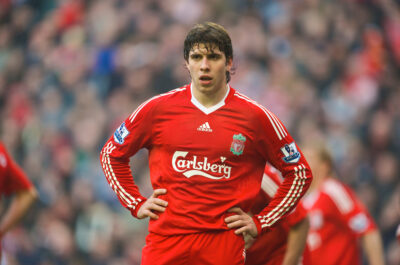 Liverpool's Emiliano Insua in action against Everton during the Premiership match at Anfield