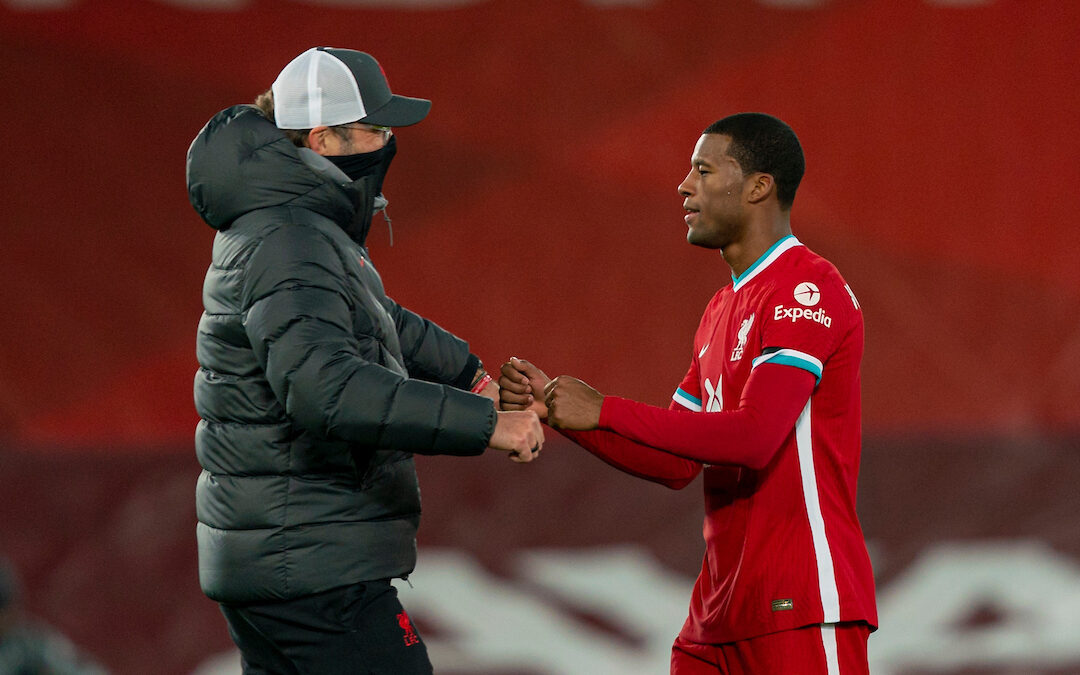 Liverpool’s manager Jürgen Klopp with Georginio Wijnaldum