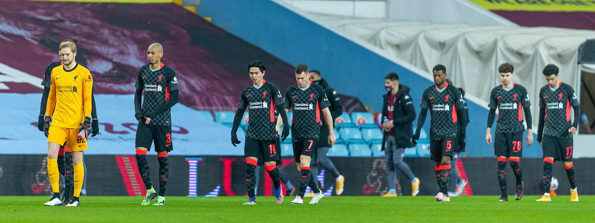 Liverpool players walk out to face Aston Villa during the FA Cup 3rd Round match between Aston Villa FC and Liverpool FC at Villa Park