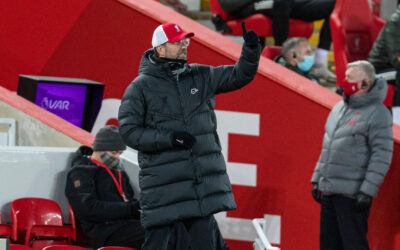 Liverpool's manager Jürgen Klopp during the FA Premier League match between Liverpool FC and Manchester United FC at Anfield