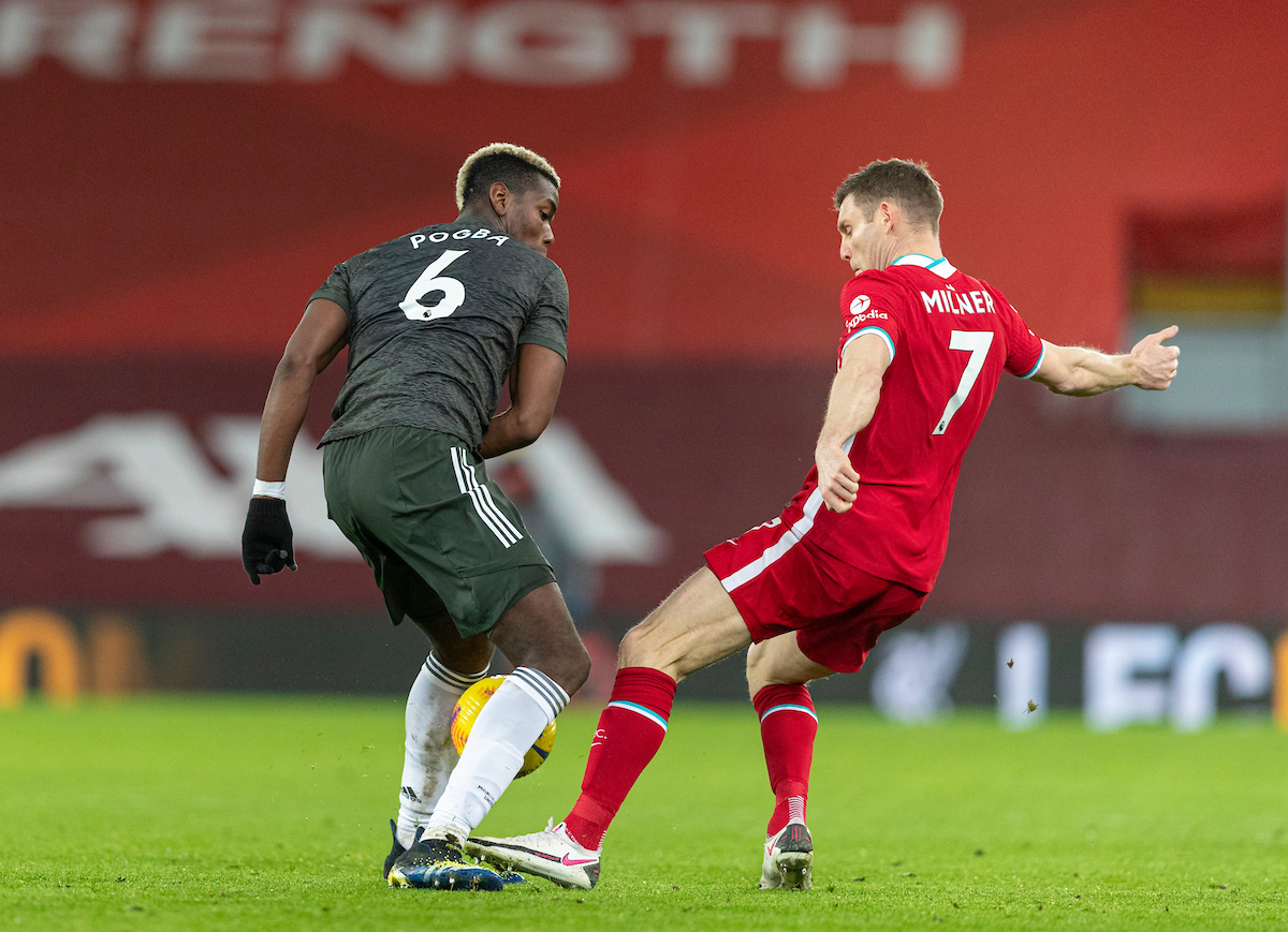 Liverpool's James Milner during the FA Premier League match between Liverpool FC and Manchester United FC at Anfield