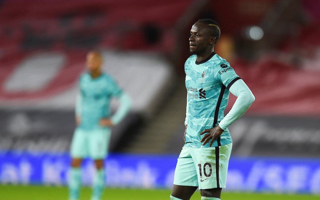 Liverpool's Sadio Mané during the FA Premier League match between Southampton FC and Liverpool FC at St Mary's Stadium