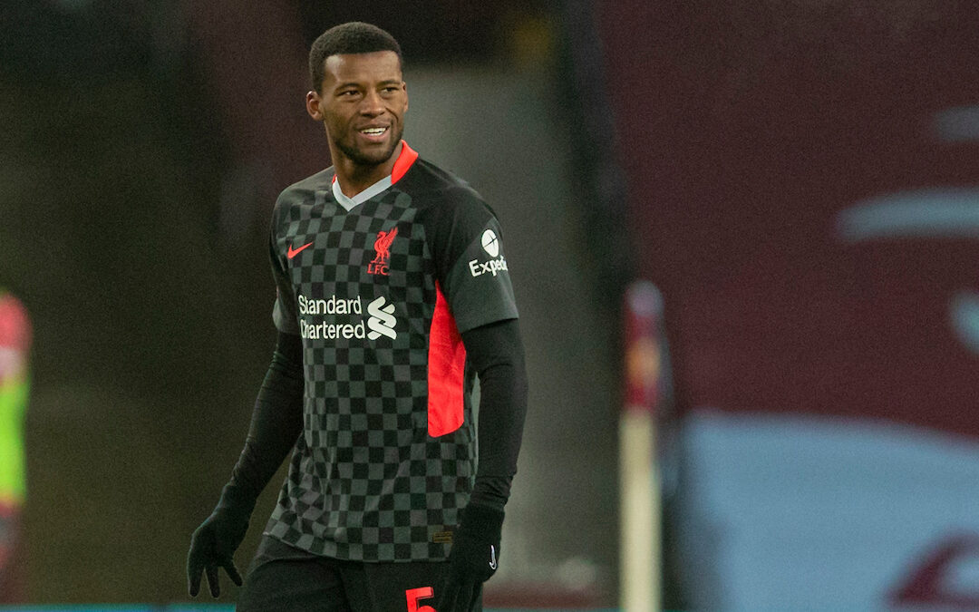 Liverpool's Georginio Wijnaldum celebrates after scoring the second goal during the FA Cup 3rd Round match between Aston Villa FC and Liverpool FC at Villa Park