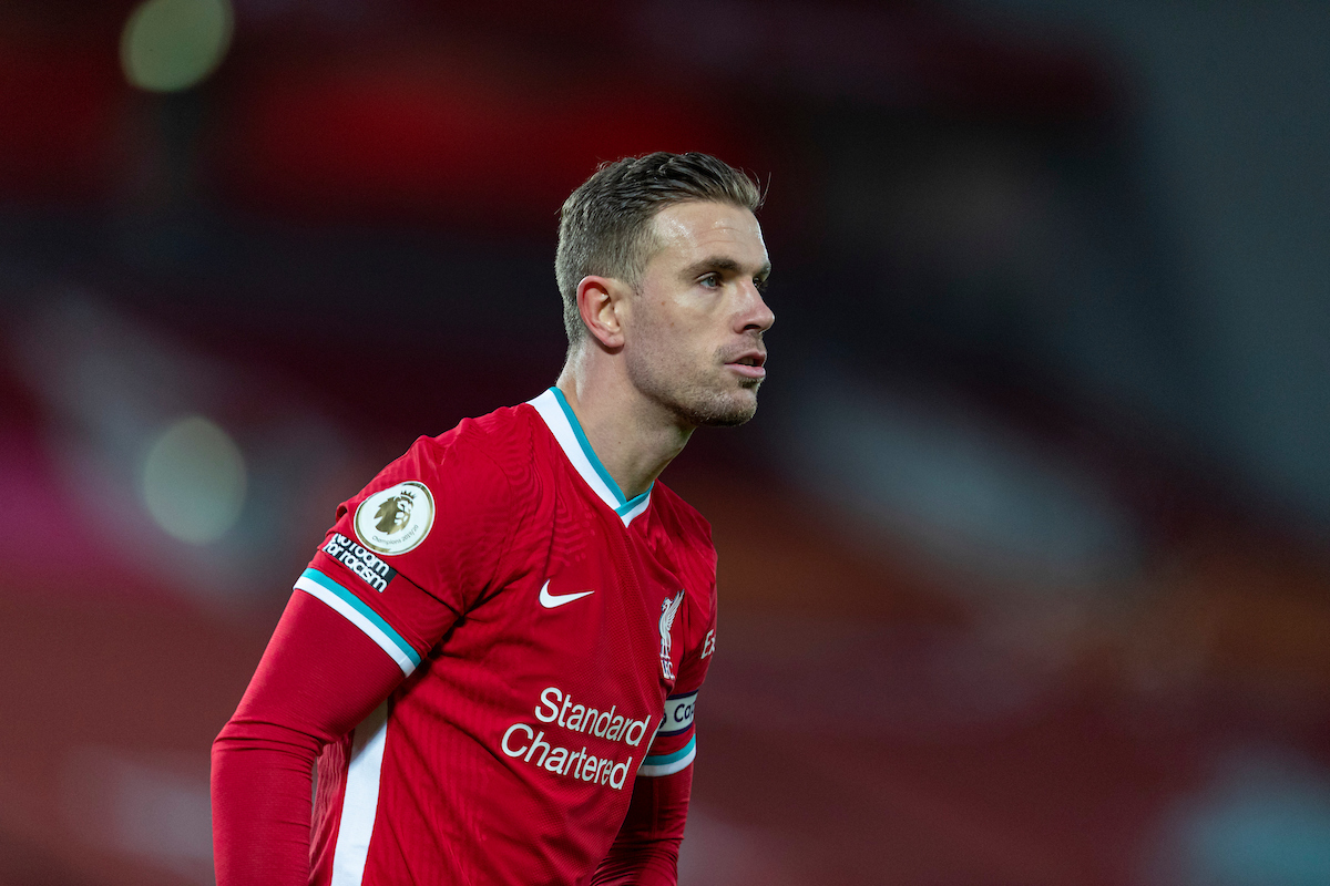 Liverpool's captain Jordan Henderson during the FA Premier League match between Liverpool FC and Manchester United FC at Anfield