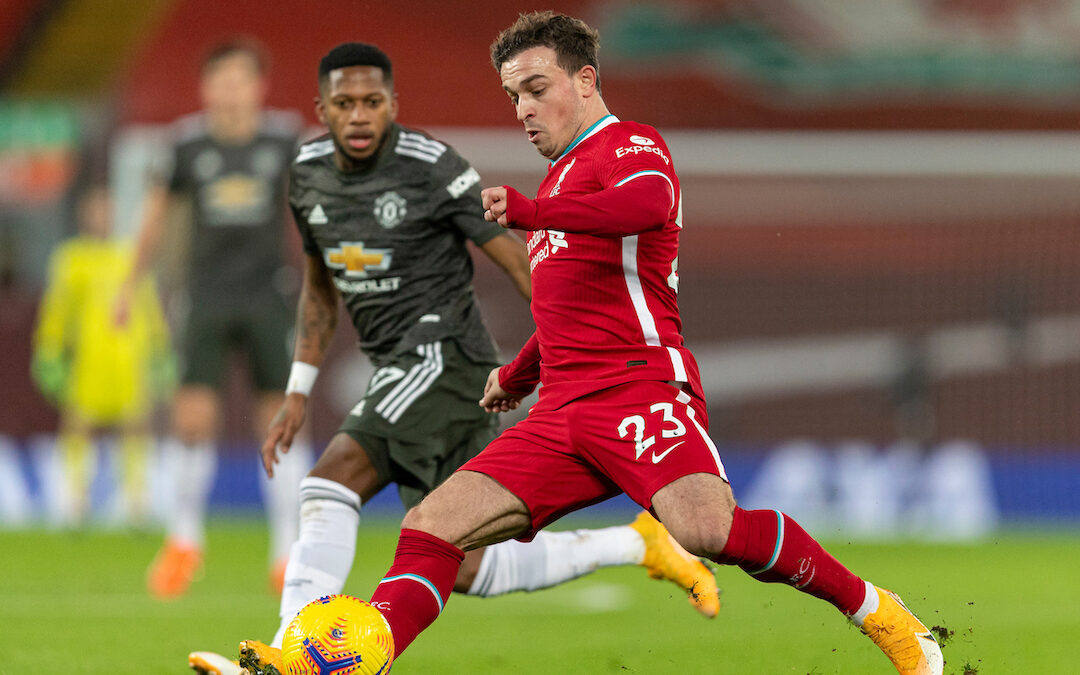 Liverpool's Xherdan Shaqiri during the FA Premier League match between Liverpool FC and Manchester United FC at Anfield