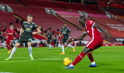 Liverpool's Sadio Mané during the FA Premier League match between Liverpool FC and Manchester United FC at Anfield