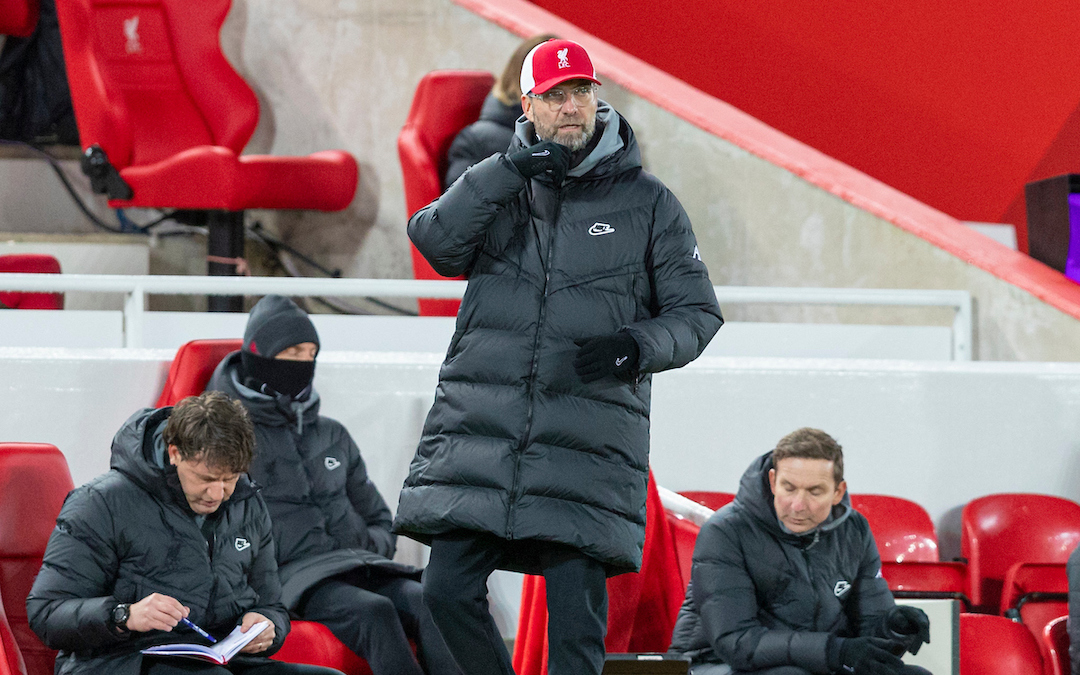 Liverpool's manager Jurgen Klopp during the FA Premier League match between Liverpool FC and Burnley FC at Anfield