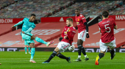 Liverpool's Georginio Wijnaldum shoots during the FA Cup 4th Round match between Manchester United FC and Liverpool FC at Old Trafford