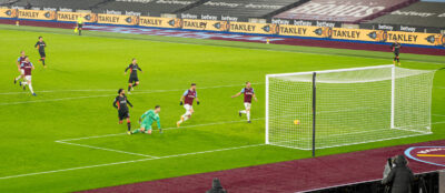 Liverpool's Mohamed Salah scores the second goal during the FA Premier League match between West Ham United FC and Liverpool FC at the London Stadium