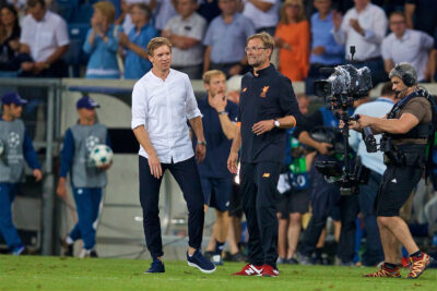 Liverpool's manager Jürgen Klopp and RB Leipzig's head coach Julian Nagelsmann in the UEFA Champions League