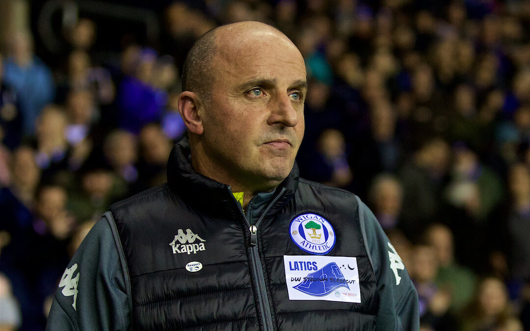 Former Wigan Athletic manager Paul Cook during the FA Cup 5th Round match between Wigan Athletic FC and Manchester City FC at the DW Stadium