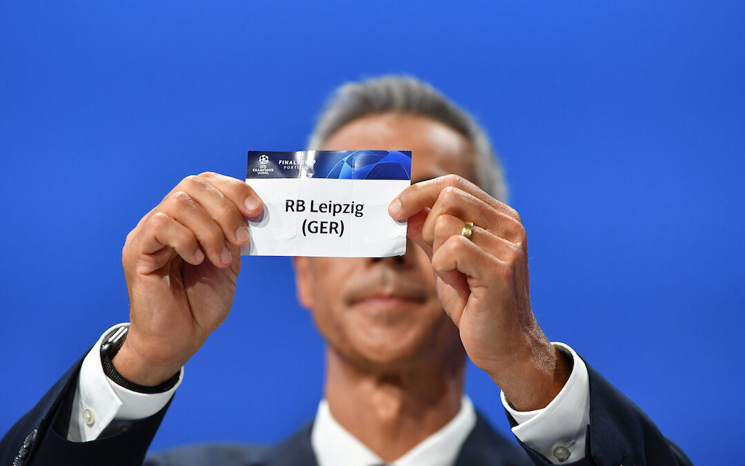 The card of RB Leipzig during the UEFA Champions League draw