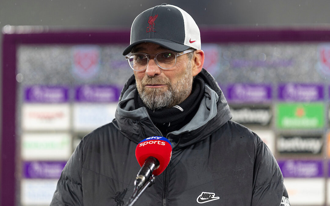 Liverpool's manager Jürgen Klopp gives a television interview after the FA Premier League match between West Ham United FC and Liverpool FC at the London Stadium